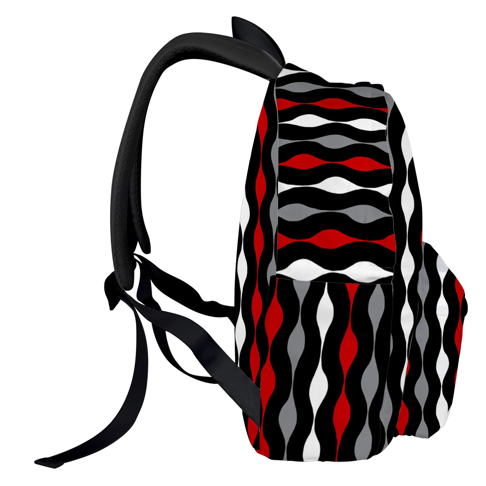 Geometric Stripes Red Black White Women Man Backpacks Waterproof School Backpack For Student Boys Girls Laptop Bags Mochilas