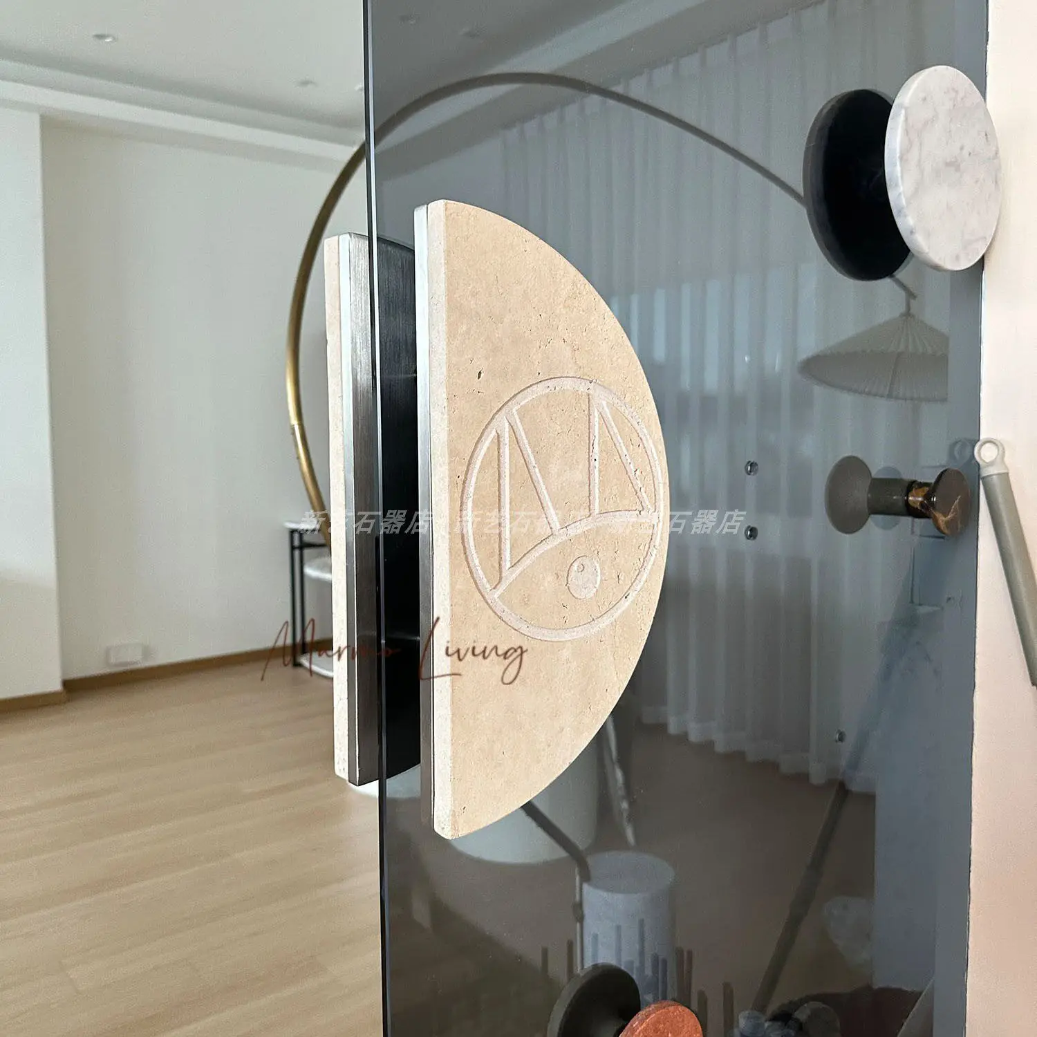 Natural TRAVERTINE Stone Glass Door Handle Wabi Sabi Style Aluminum Carved Marble Wood Door Knob
