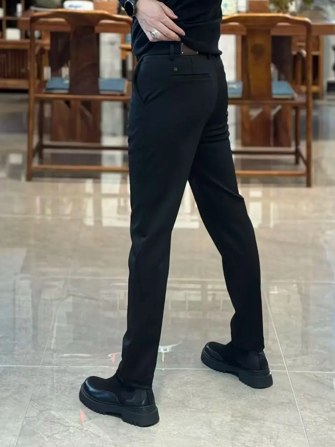 

Мужские повседневные брюки Slim Fit для весны и осени, с высокой эластичностью, прямым кроем и легким весом