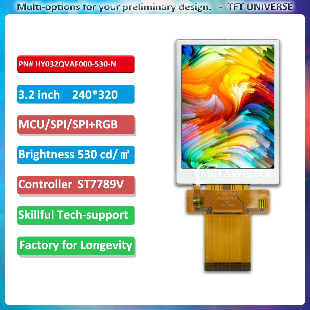 3.2inch IPS LCD 240x320 Resolution display MCU/SPI/RGB Interface Ideal Wide Temperature Range for customized industrial Displays