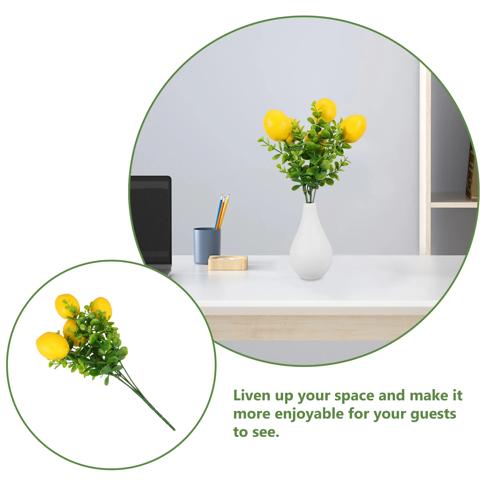 

Artificial Lemon Decor Faux Fruit Stem Vase Party Fake Lemon Branches Home Office Bar Garden OrnamentLemon Branches