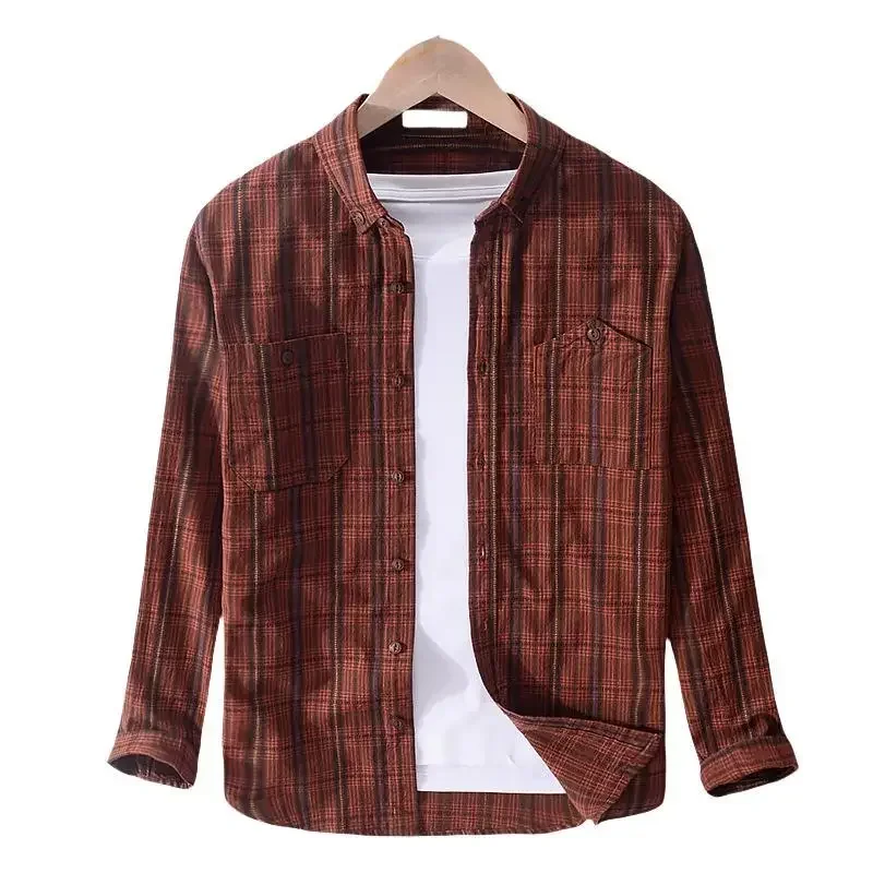 

2023 Spring Autumn New Brand Men's Plaid Shirts Cotton 100% Male Long Sleeve Slim Fit Business Casual Men Lapel Pocket Clothes