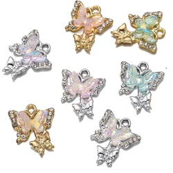 10pcs Y2K Rhinestone Butterfly Charms Gold Plated Crystal Pendants for DIY Necklace Bracelet Jewelry Making DIY Crafting Supply