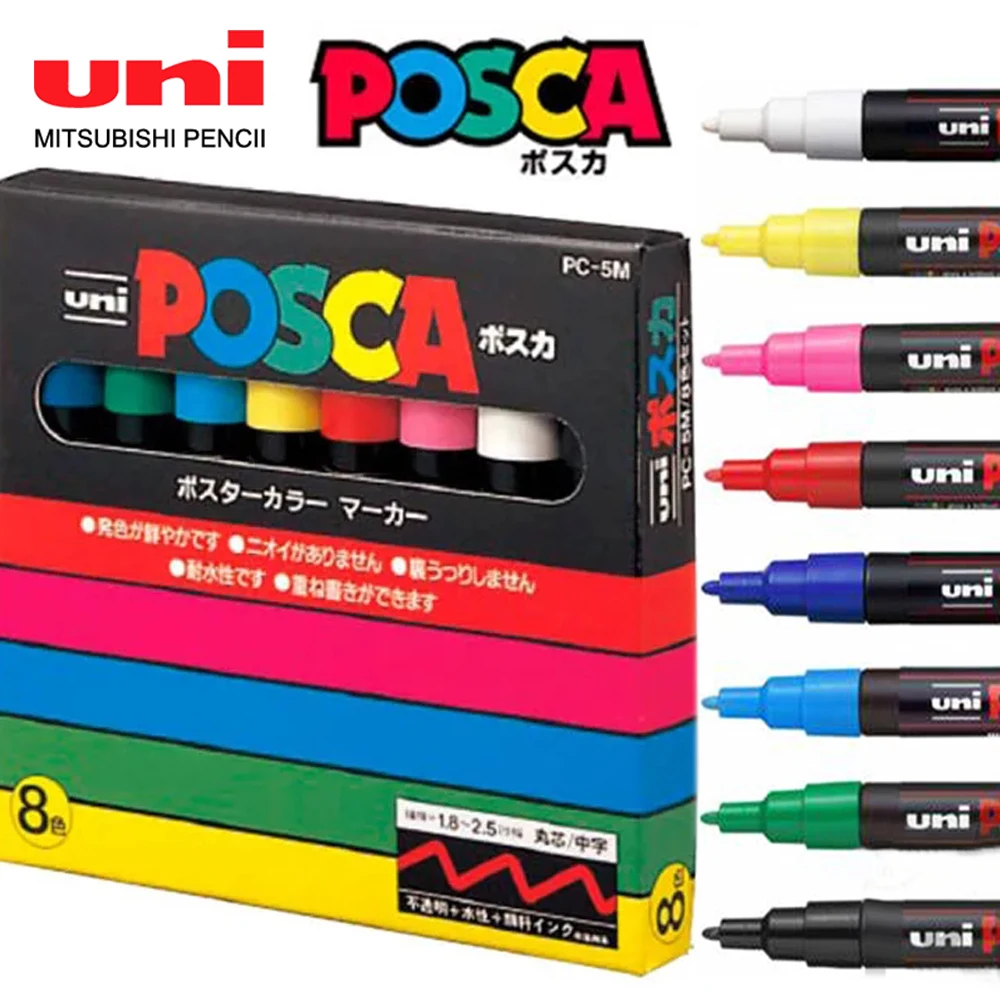 

8 Colors Uni Posca Paint Marker PC-5M Fine Tip-1.8mm-2.5mm Medium Bullet Tip Marker Pens for Drawing School Office Writing Art