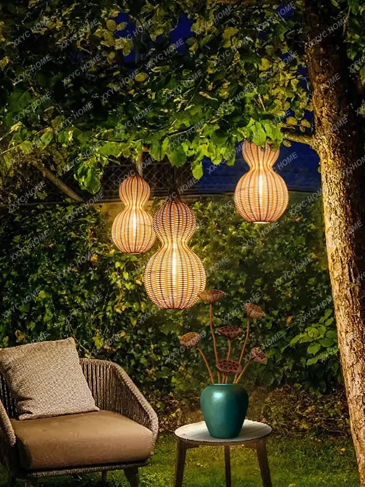 Outdoor Chandelier Rattan Villa Pavilion Lamp Yard Landscape Corridor Garden  Chinese Gourd Hanging Tree