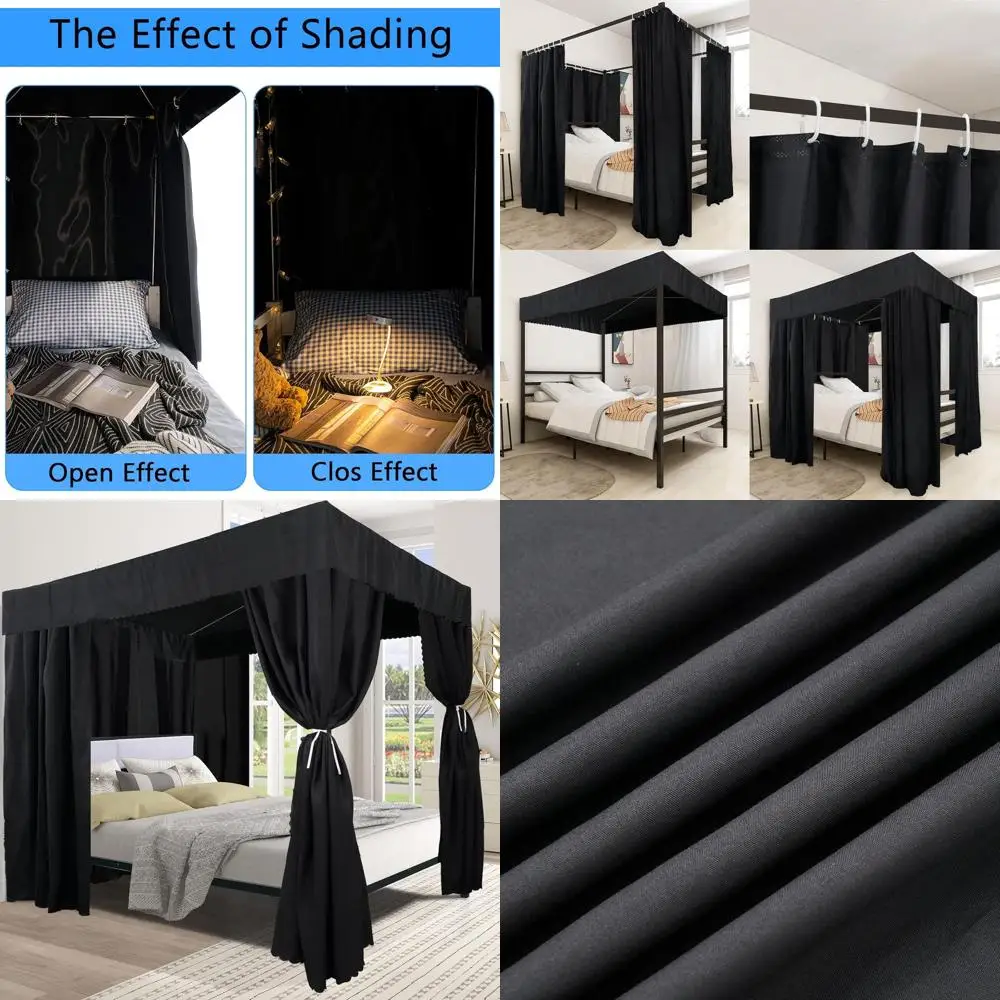 

Black King-Size Canopy Curtains for 4-Post Beds - Elegant Bedroom Decor for Adults & Girls