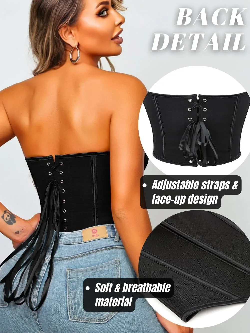 Corsetto overbust disossato con lacci a cuore da donna Top a tubo senza spalline Bustier Lingerie Shapewear Top Abiti da concerto sexy Esci