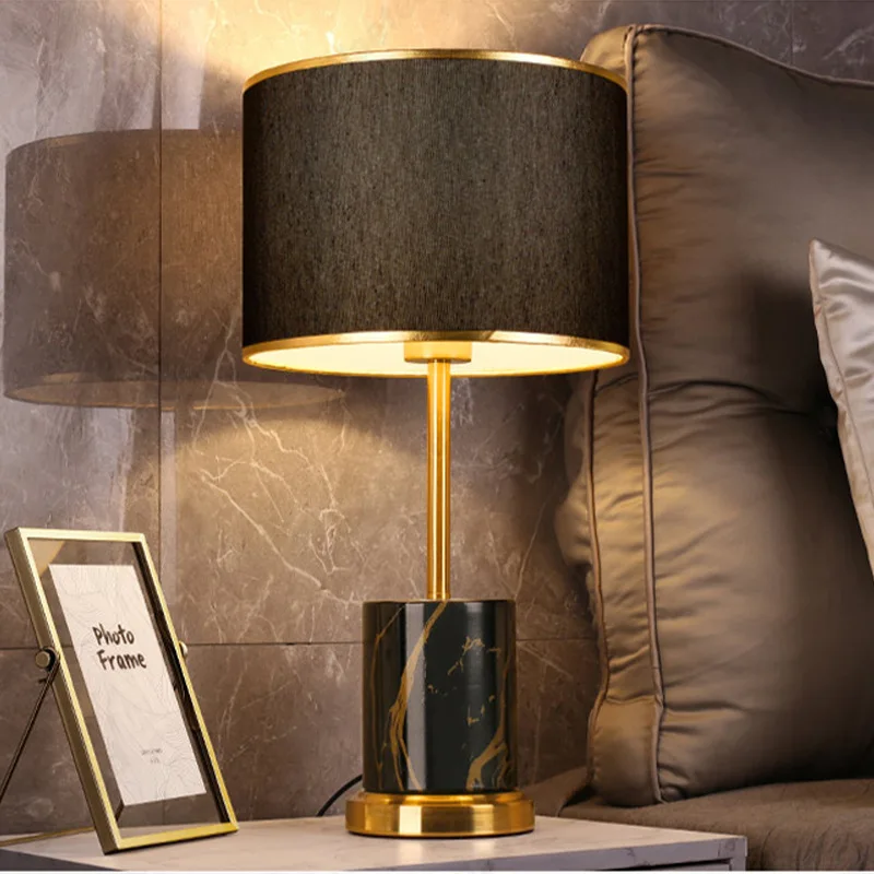 

New Simple LED Fabric Lampshade American Table Lamp Bedroom Bedside Atmosphere Lighting Lamps