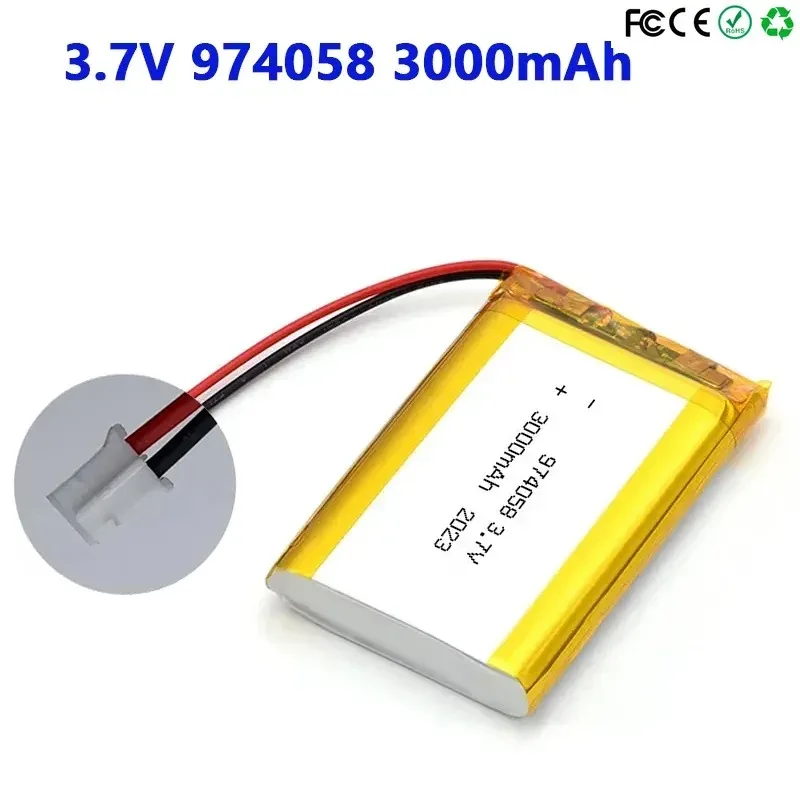 3.7V 3000mAh 974058 Ph2.0 Plug Rechargeable Poly Lithium Battery General 104060 for Massage Device GPS Navigation Dashcam