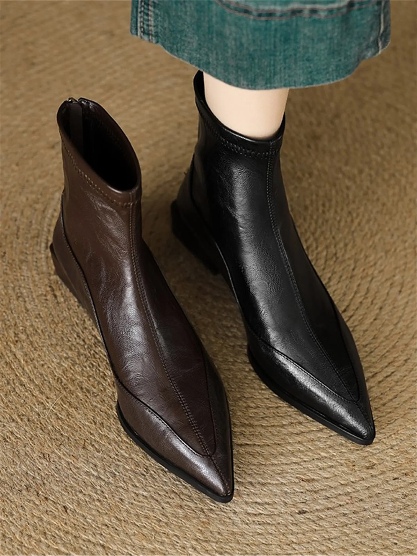 

Elastic Chelsea Boots Women's Brown ort Boots Spring Autumn Winter Season Low Heel Stretchy Booties Pull on Closure