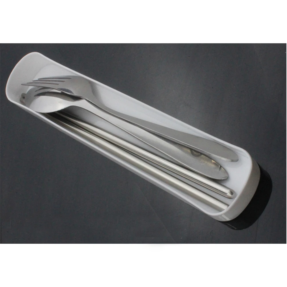 

6 Pcs Stainless Steel Tableware Set Portable Travel Spoon Fork Chopsticks Silverware Set Camping Cutlery Set with Pulling