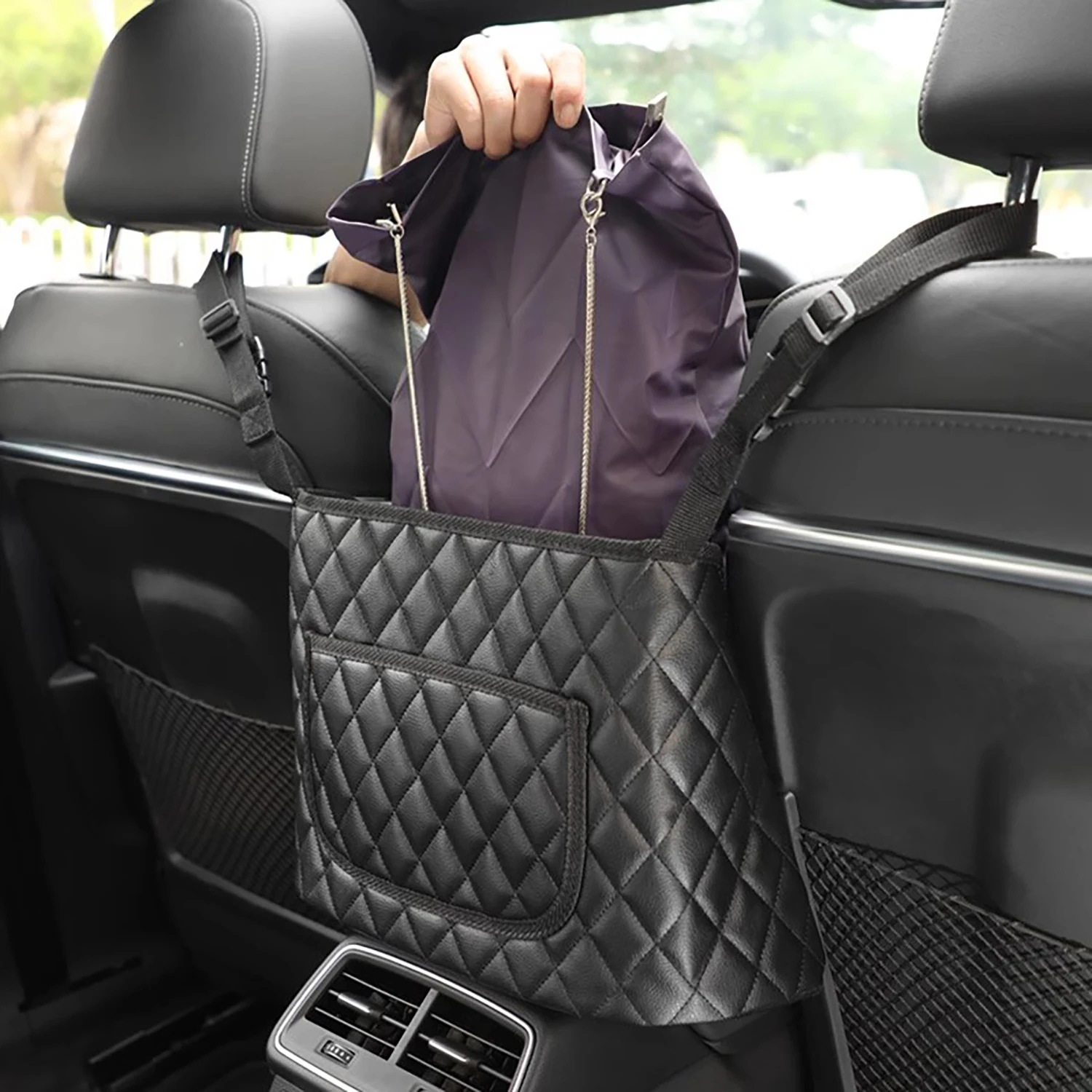 Car Purse Holder Between Seats Leather Auto Front Seat Handbag Organizer Pocket Universal Large Capacity Seat Bag Box Storage