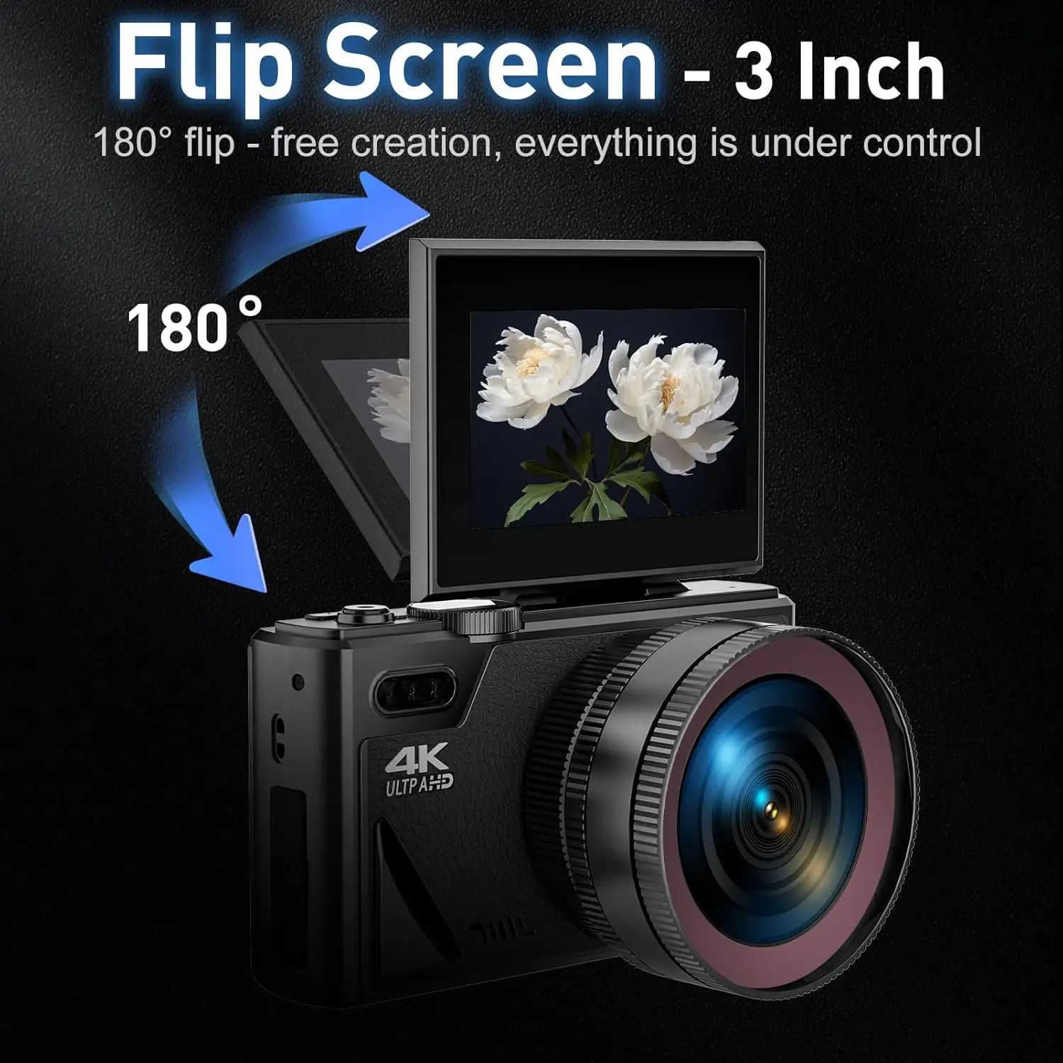 كاميرا تصوير رقمية مدمجة 64 ميجابكسل 4K 18X تكبير رقمي عتيق مسجل فيديو مدونة فيديو يوتيوب 3 بوصة كاميرا ويب ذات شاشة قابلة للطي