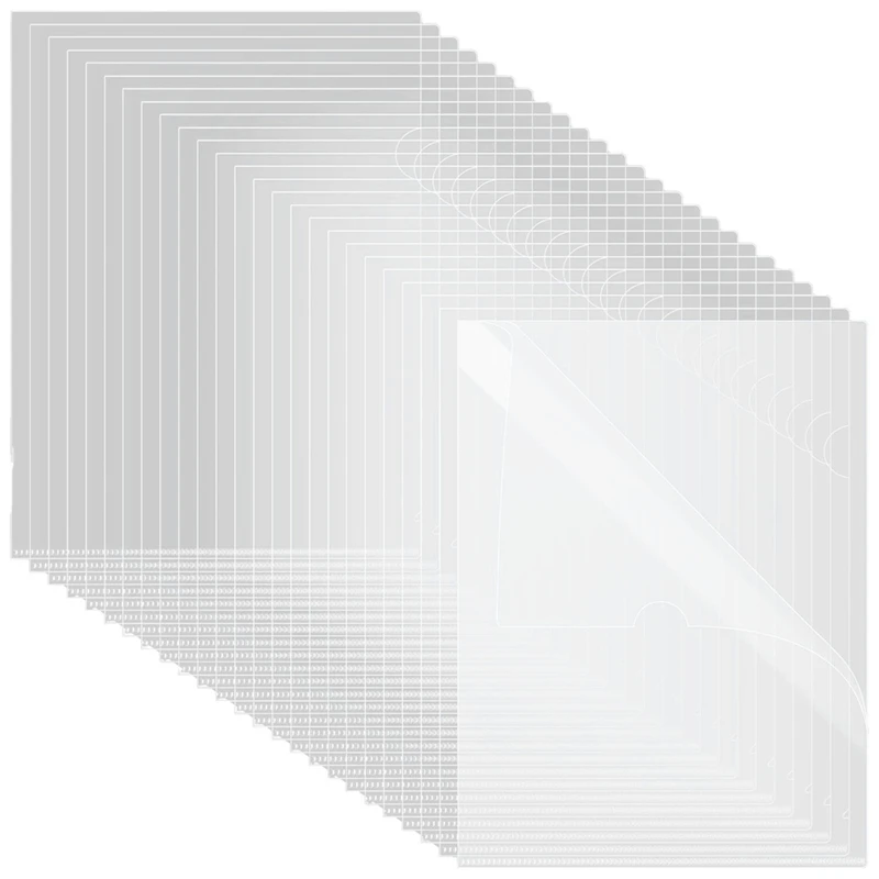 T04C-60Pcs Plastic Clear File Folders L Shape Copy Security Project Folders Paper Sleeve Folders For A4 / Letter Size Paper