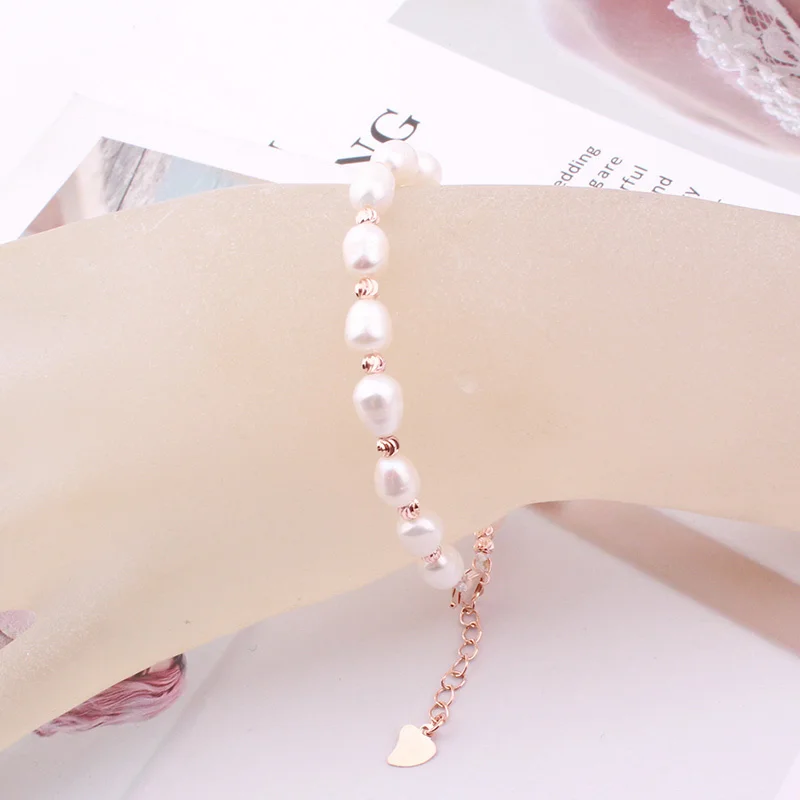 4x7mm Natural Freshwater Pearl Stone Beads Fashion Style Jewerly Adjustbale Size Bracelet 7Inch