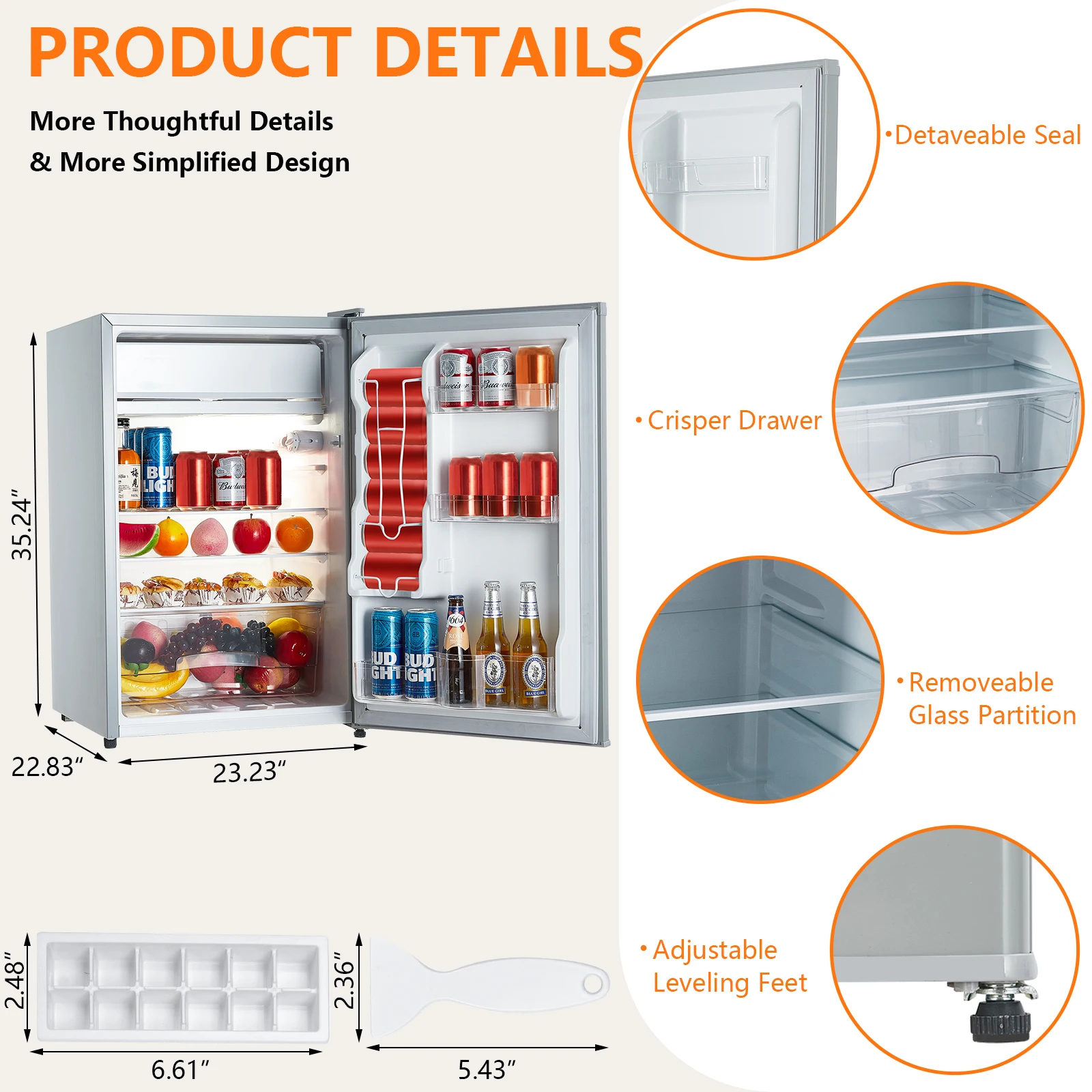 Mini refrigerador de porta única com freezer, 7 configurações de temperatura, geladeira compacta para apartamento, quarto, escritório, dormitório, 4,3 pés