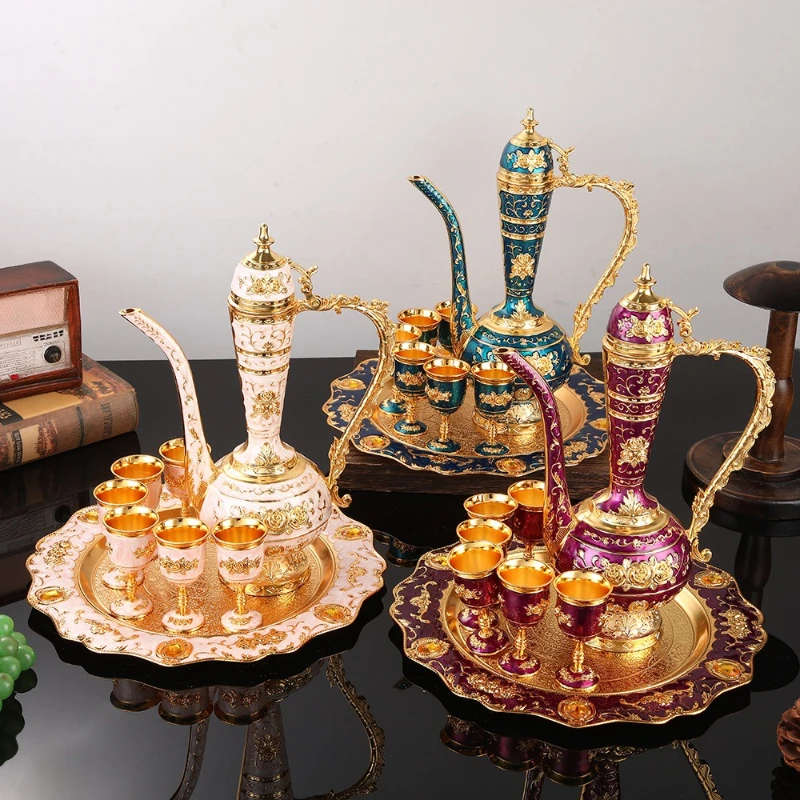 Metal wine glass wine jug set creative high-end household wine set ornament