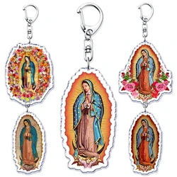 Retro Catholic Our Lady of Guadalupe Mexican Virgin Mary Keychains Ring for Accessories Bag Pendant Key Chain Jewelry Fans Gifts