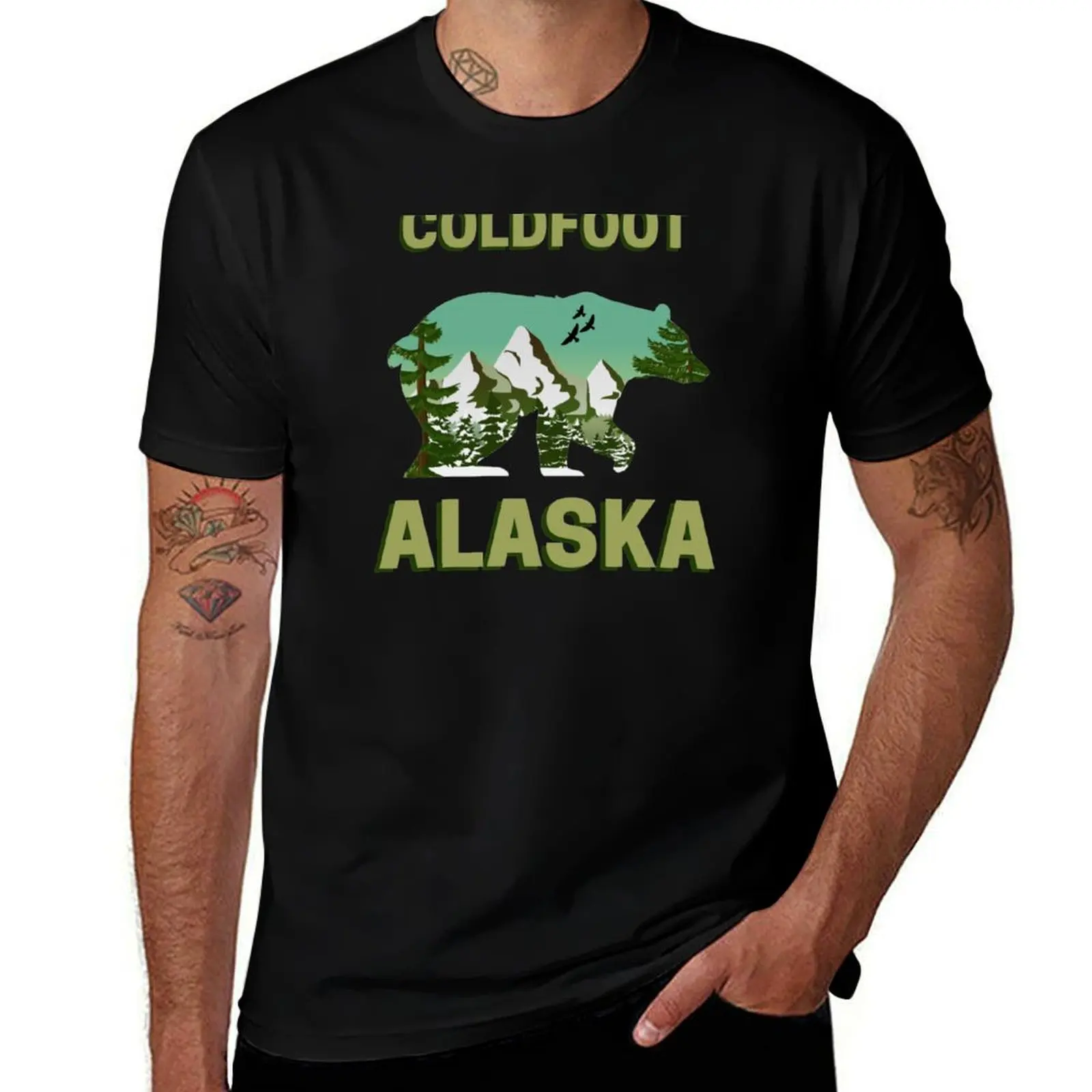 

man man cotton - T-Shirt 100% landscape Mountains t shirts Alaska t bear shirt graphic Coldfoot