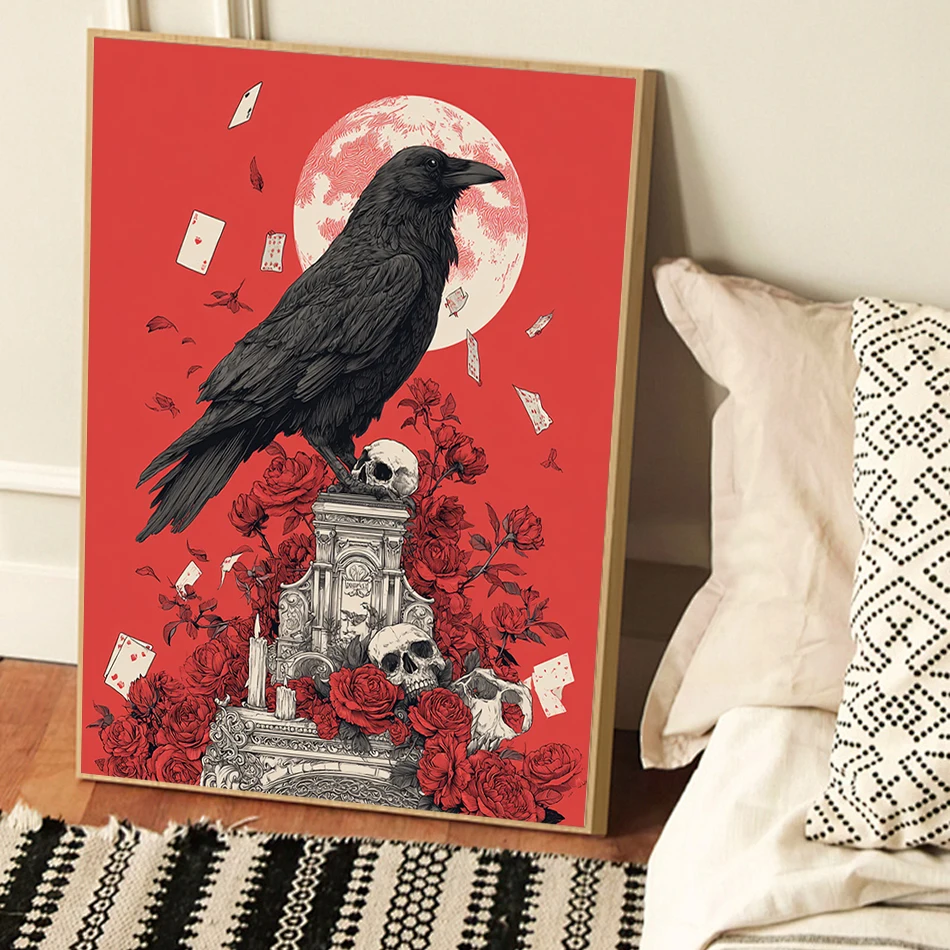 

SDOYUNO Painting By Numbers Oil Animals Crow Black Bird Red Rose Abstract Wall Art Picture For Handiwork Crafts Wall Decoration
