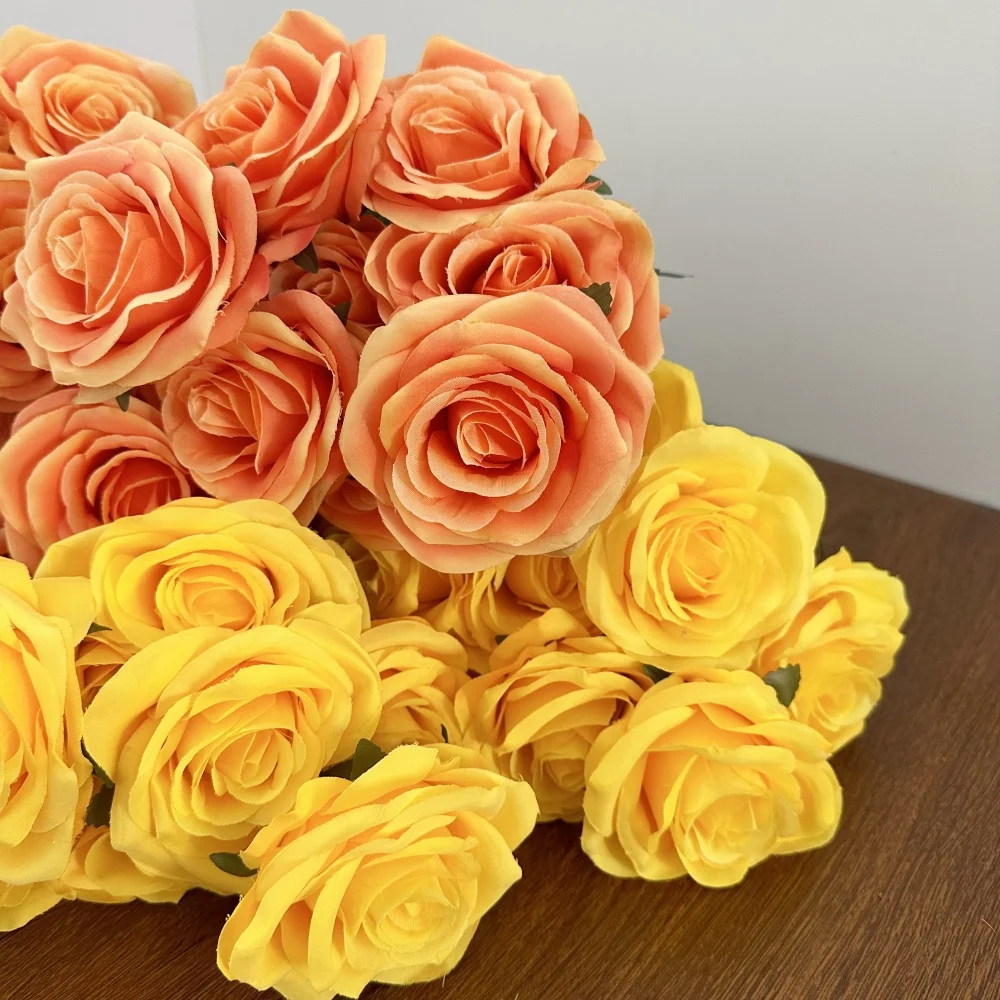 9 Köpfe Seidenrosen Blumenstrauß Künstliche Blume Orange Gelb Brautrose Gefälschte Rose Wohnzimmerdekoration Hochzeit Valentinstag – Detail 4