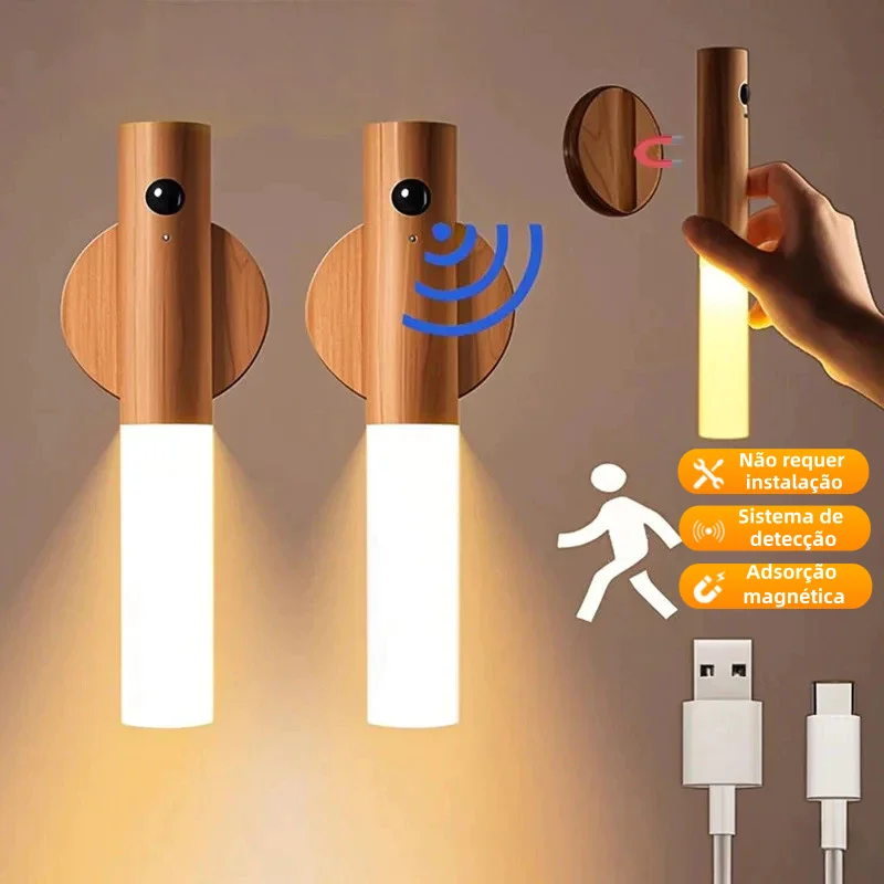 Luminária LED Recarregável Portátil em Bastão com Sensor de Movimento para Mesa e Parede