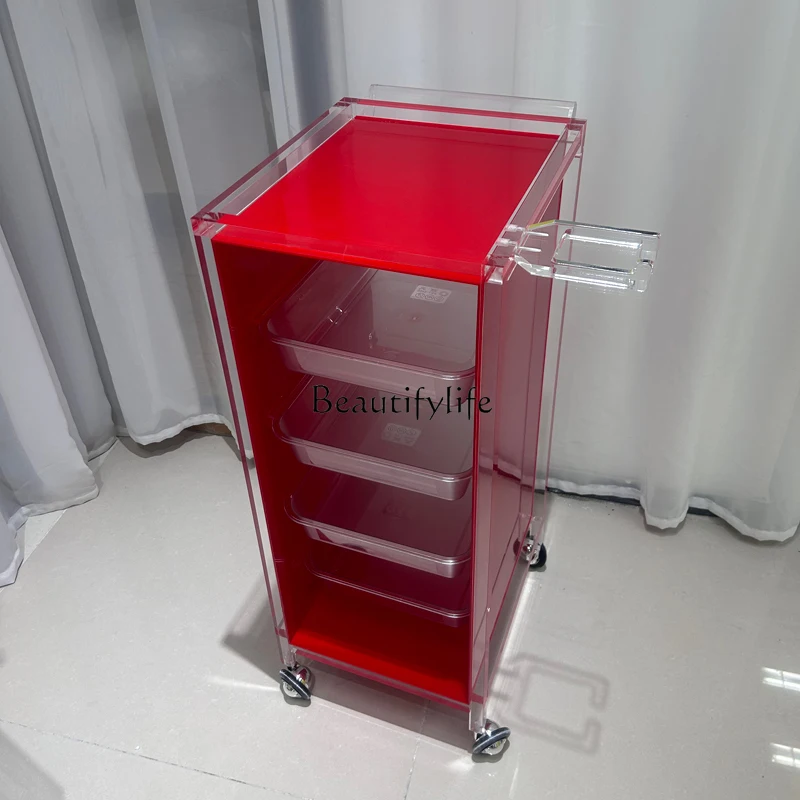 

Barber Shop Tool Cabinet Hair Salon Hair Cutting Cart Acrylic Hair Salon Work Locker Table