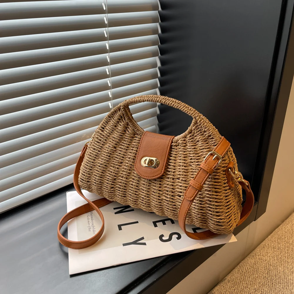 

Women Crossbody Bags Summer Woven Shell Female Holiday Tote Bag Handmade Fashion Casual Simple Elegant Lady Straw Bag