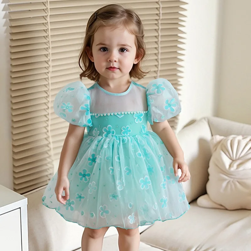 

Girl's First Birthday Dress Lake Blue Forest Princess Skirt Children's Model Runway Show Little Host Piano Performance3557