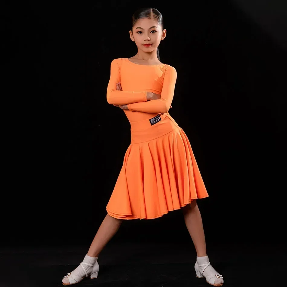 Kids Girls Latin Dance Professional Competiton Dress Latin Dances Standard Skirts Rumba Chacha Belly Practice Dancewear H6203