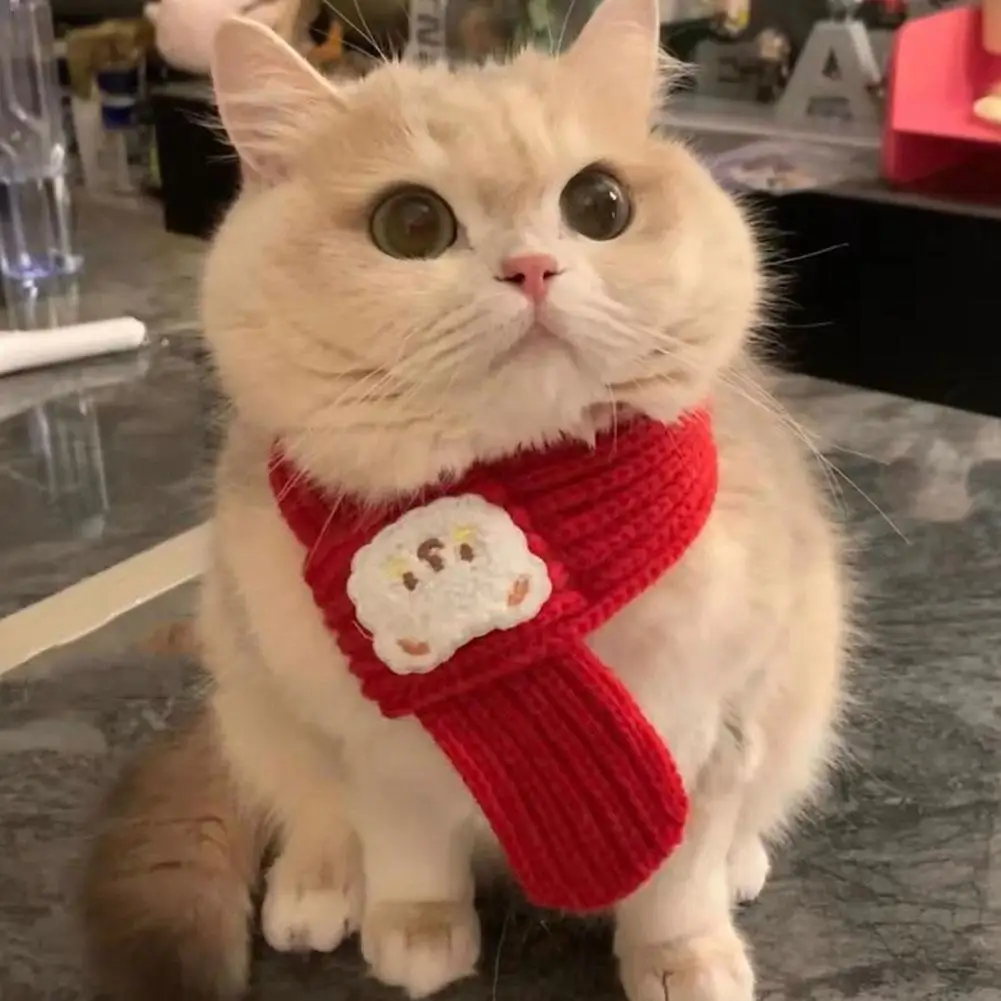 45cm Kat Nieuwjaar Sjaal Huisdier Accessoires Kitten Kerstmis Winter Slab Verjaardag Hond Bichon Sjaal Zacht en comfortabel Stof Schattig P