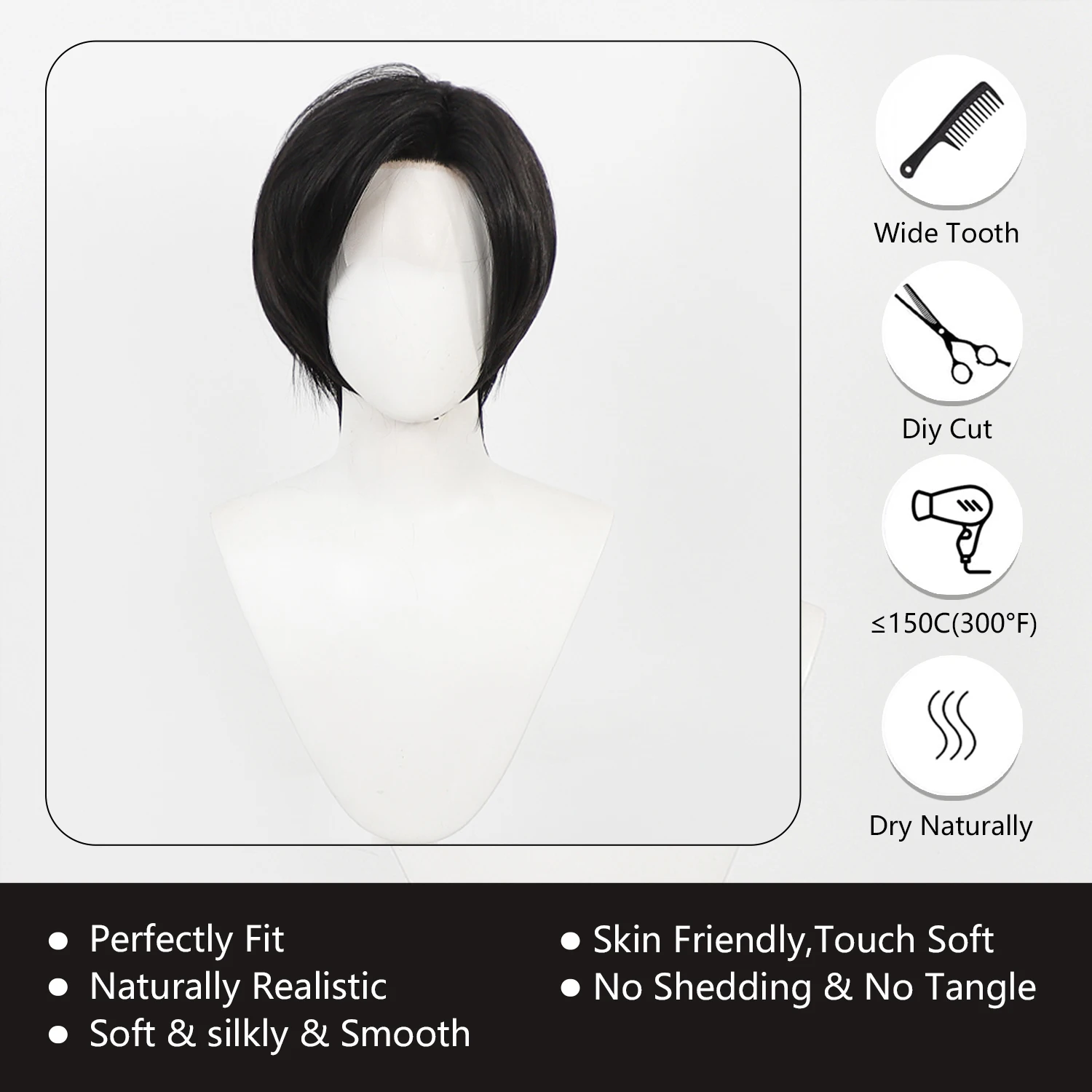 Black Short Wig Hand-Tied Lace Cosplay Wig Multiple Colors Middle Part Synthetic Wig for Male Guy Halloween Cosplay Party Wigs