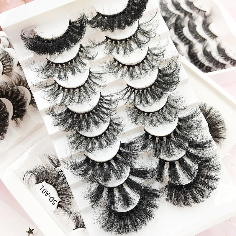 10 Pairs 6D Lashes Tray 25MM Lash Fluffy Dramatic Messy Long False Eyelashes Custom Logo Eyelash Packaging