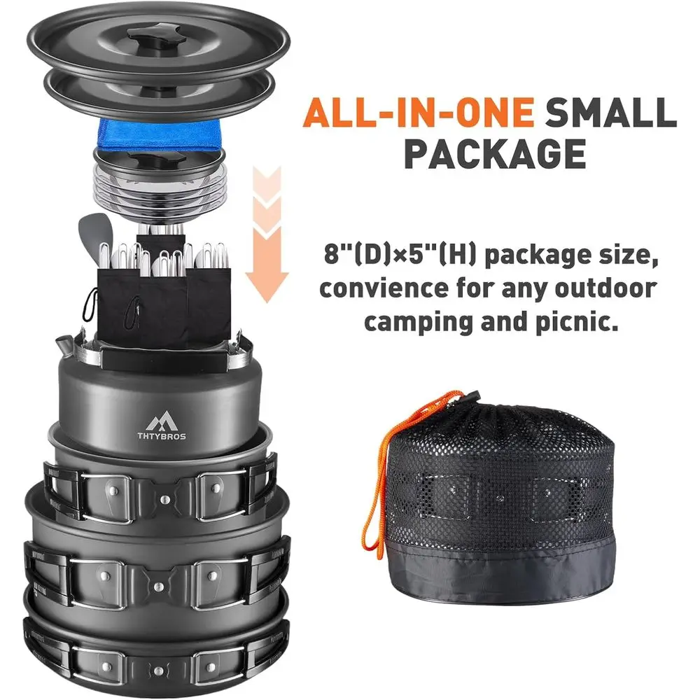 طقم أدوات طهي للتخييم 27 قطعة تتسع لـ 2-4 أشخاص، طقم أواني طهي محمولة مع غلاية وأواني ومقالي، أواني من الفولاذ المقاوم للصدأ، أطباق #4