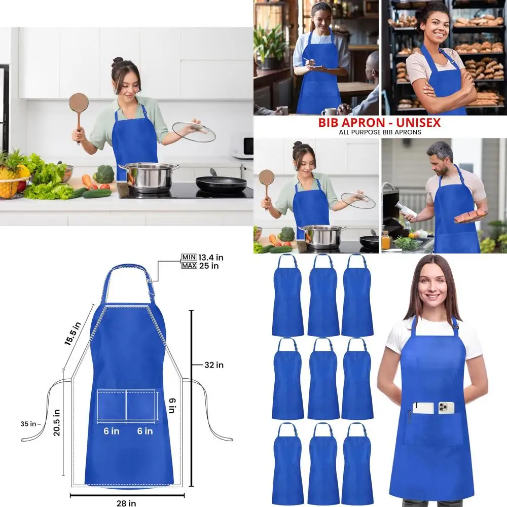 

Регулируемый набор фартуков-нагрудников из 10 предметов с карманами, водостойкий и маслостойкий, унисекс фартук шеф-повара для приготовления пищи