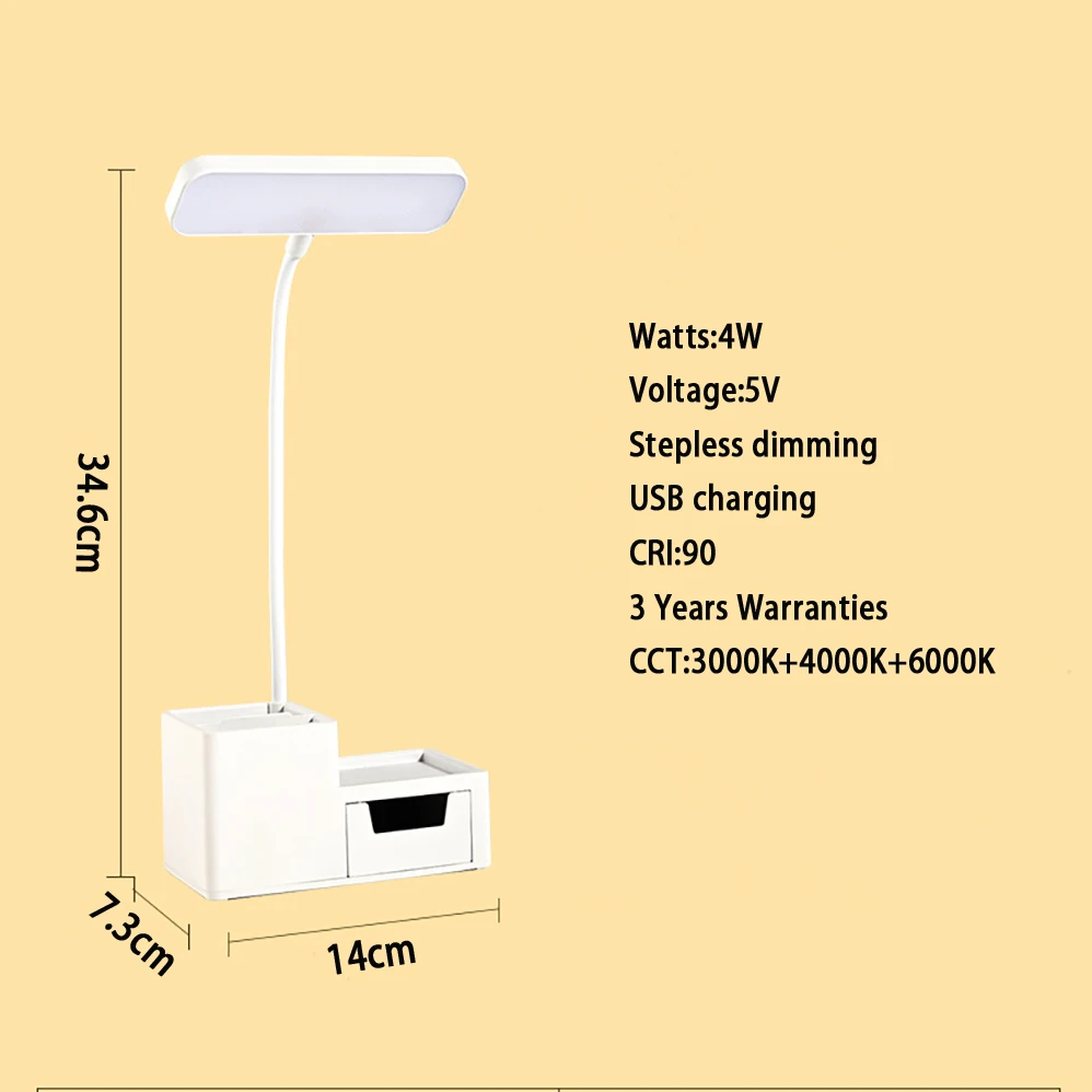 Led Office/Reading Desk Lamp Touch Dimmable Foldable 4W USB Charging Reading Light With High Quality 3 Years Warranties