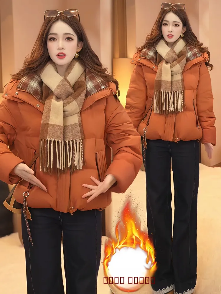 

Модная зимняя утепленная куртка-пуховик на молнии для женщин в корейском стиле, теплая, омолаживающая, уличная, укороченная