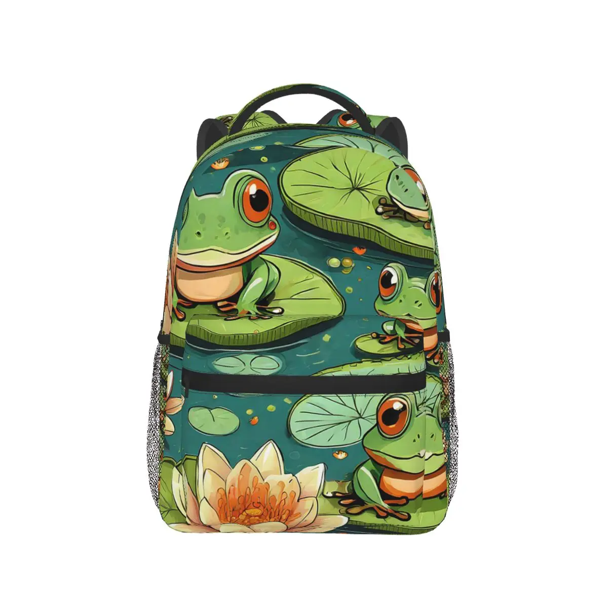 

Cartoon Cute Frog On Lotus Leaves Backpack Hot Sale Daypack Large Capacity Children BookBag School Bag Shoulder Bags for Unisex