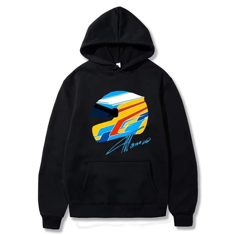 Fernando Alonso Helmet F1 Spring and Autumn Hoodie Long Sleeve Top Cartoon Oversized Y2k Clothing Gaming Men's Street Wear