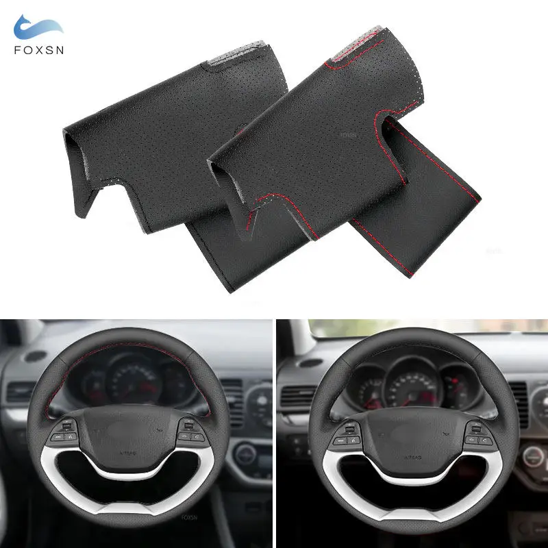 Car Steering Wheel Cover Protective Perforated Leather Accessories For Kia Morning 2011-2016 For Picanto 2012 2013 2014 2015