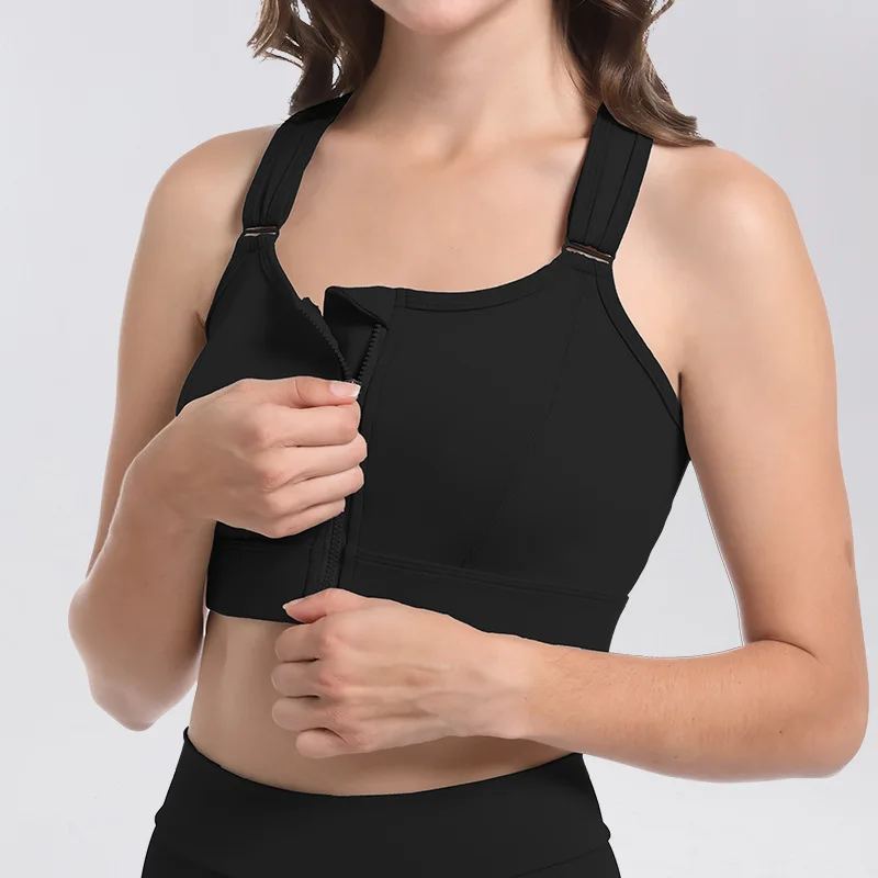 حمالة صدر رياضية للنساء، مقاومة للصدمات، عالية الكثافة، سحاب أمامي، أشرطة قابلة للتعديل، ظهر جميل، الجري، اللياقة البدنية، سترة اليوغا B #3