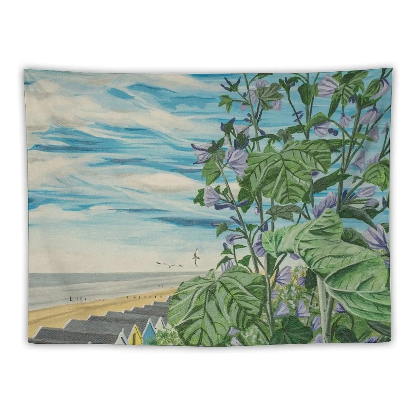 Southwold flowers and beach painting Tapestry Anime Decor Decor For Room Tapestry