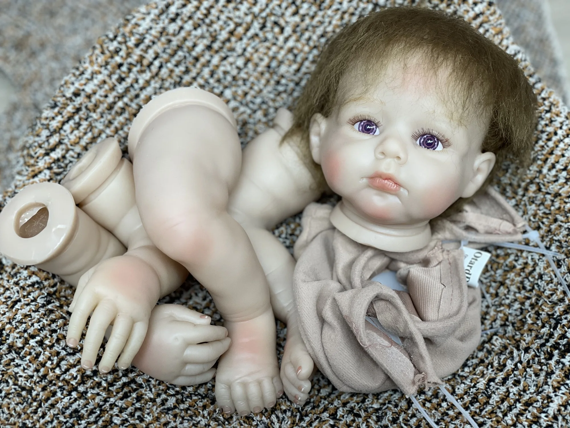 20Inch Painted Reborn Doll Kits With Rooted Hair Unassembled DIY Open Eyes Kit Reborn Lifelike Newborn Baby Doll