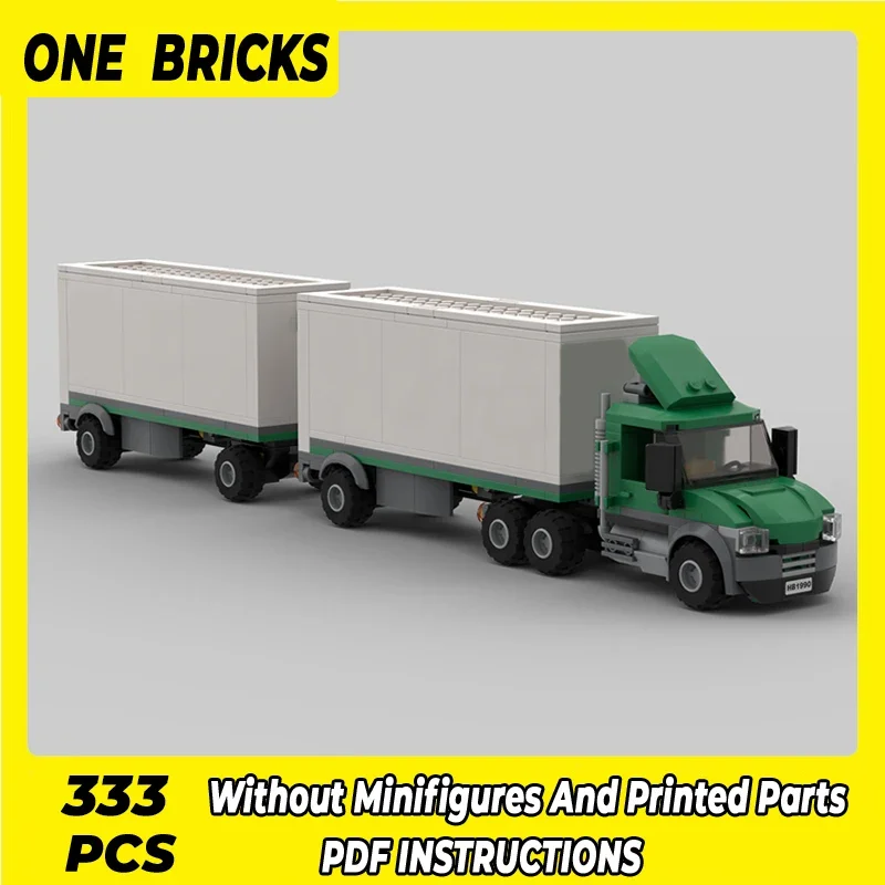 Moc Building Bricks City Car Model Cargo Truck Double Trailer Technology Modular Block Gifts Toys For Children DIY Sets Assembly