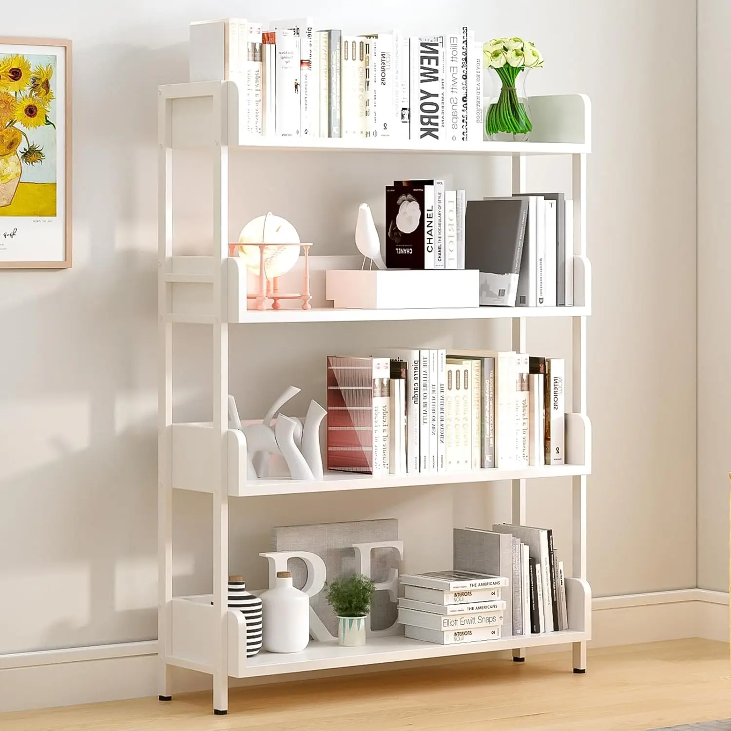 

Umail Furniture 4-Tier Free Standing Display Bookshelf with Three-Side Panels and Metal Frame for Home and Office