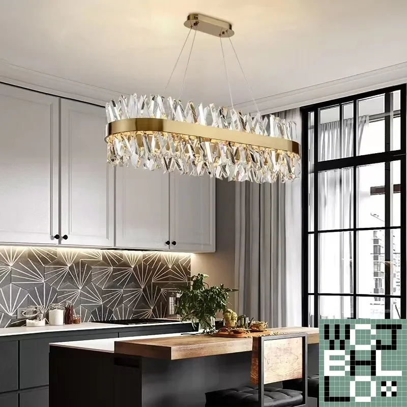 Luxury Lustre Dimmable Led Crystal Pendant Lamp Gold Metal S Shape Luminaria Hang Lamp Dining Room Drop Light Suspend Lamp