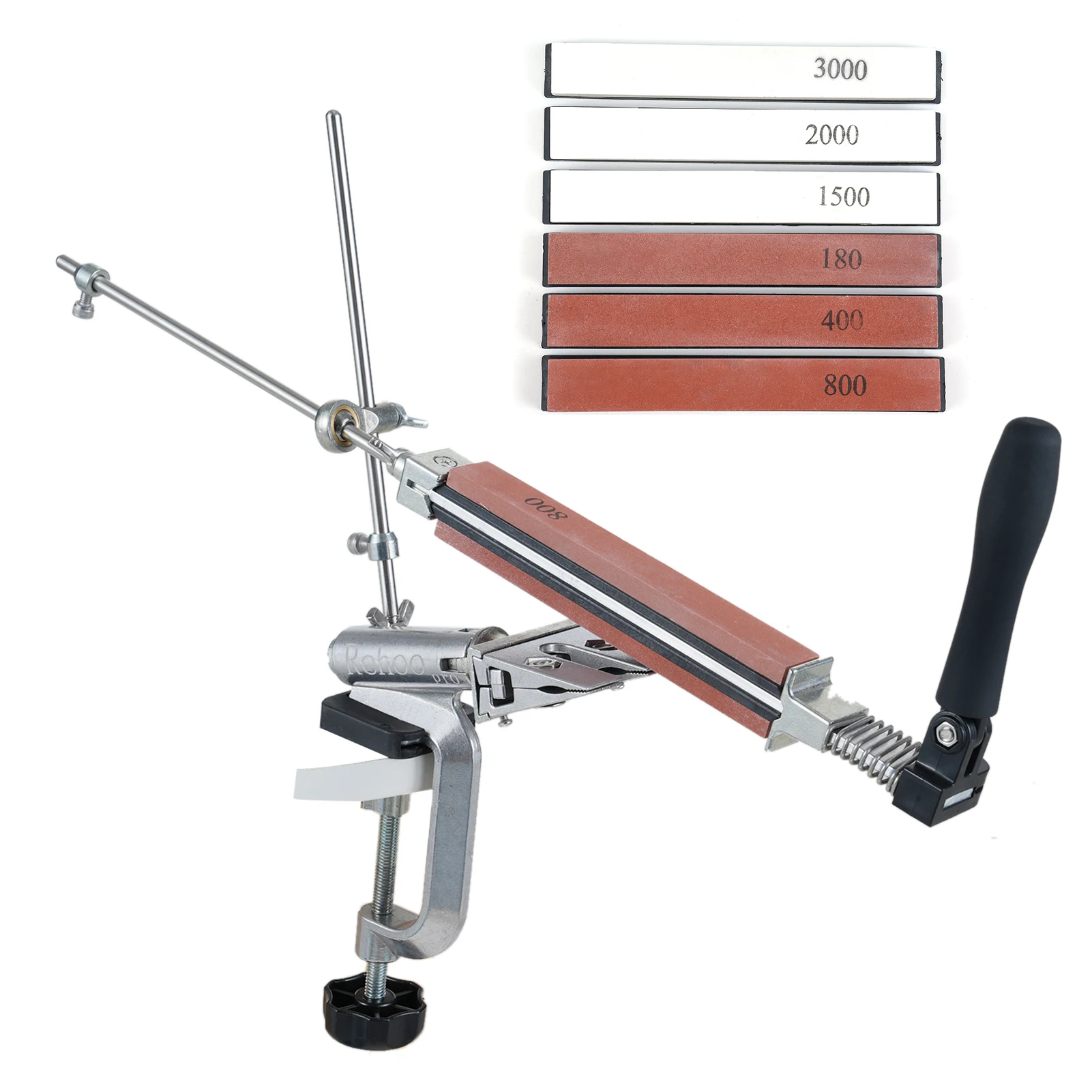 

Точилка для ножей с 6 точильными камнями 360 ° Набор точилок для ножей из нержавеющей стали с регулируемым углом переворачивания, высокий фиксированный угол