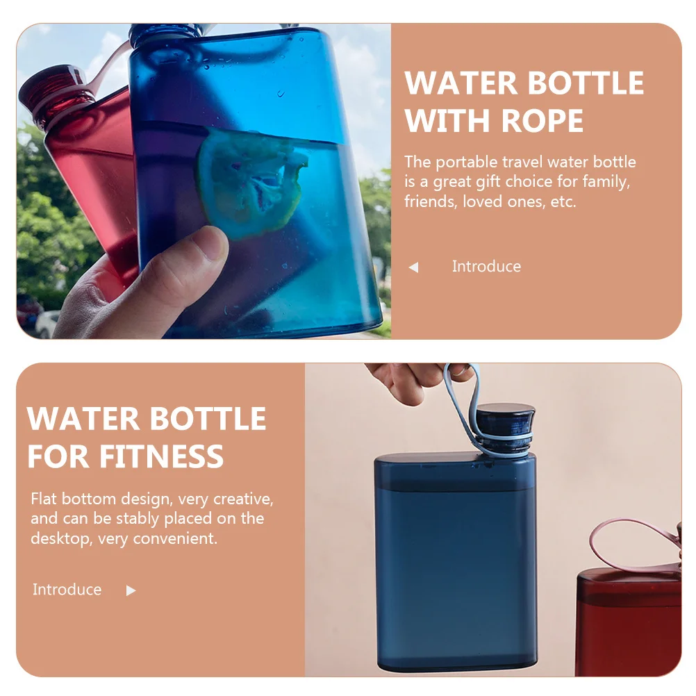 

Flat Water Bottle Portable Travel Flask Leak Proof Rope Handle Outdoor Sports Drinking Container Reusable Clear Flat Kettle