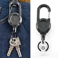 Retractable Heavy Duty Pull Reel Carabiner Key Chains Strong Steel Wire Rope Buckle Spring Key Ring Outdoor Sporty Keychain Tool