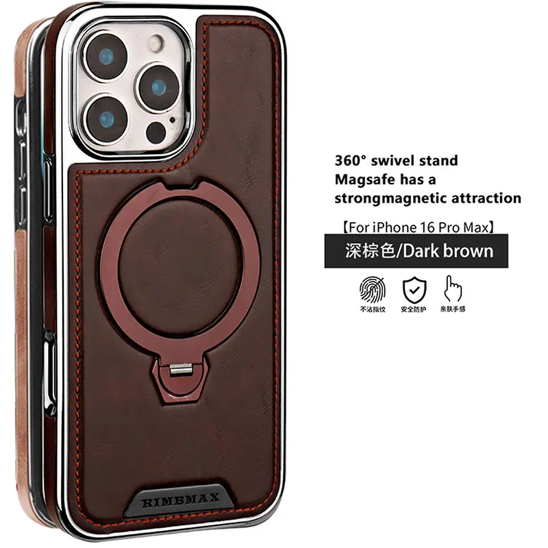 Luxuriöse PU-Leder-Handyhülle mit magnetischer drehbarer Halterung, für iPhone 13, 14, 15, 16, 17, Pro Max 16E, Magsafe Wireless Charging Cases